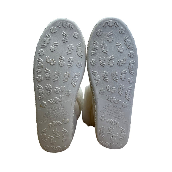 R.G Barry Corp. White Fuzzy Fur With Bow & Non-Slip Sole Ankle Bootie Slippers