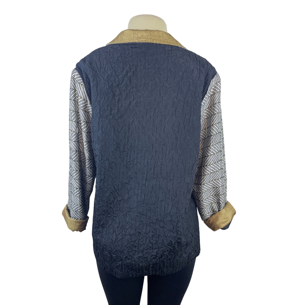 Barbara Perry Black & Gold Textured Jacket With Chevron Sleeves Size S