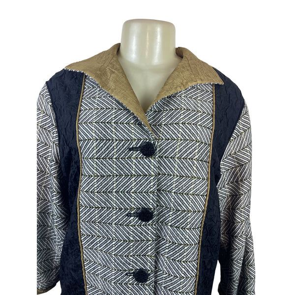 Barbara Perry Black & Gold Textured Jacket With Chevron Sleeves Size S
