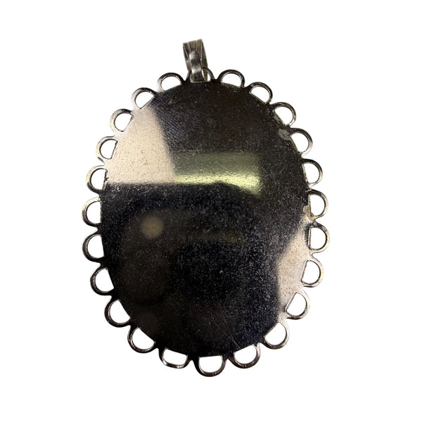 Vintage Unknown Womens Black Silver Tone Cameo Pendant Lady Profile Ornate Frame