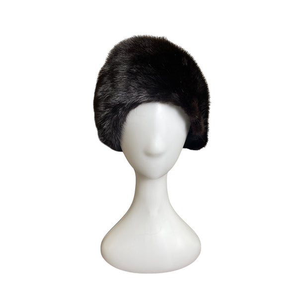 Vintage Claire Of Cameo New York Black Mink Fur Womens Pillbox Hat