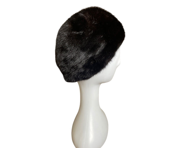 Vintage Claire Of Cameo New York Black Mink Fur Womens Pillbox Hat