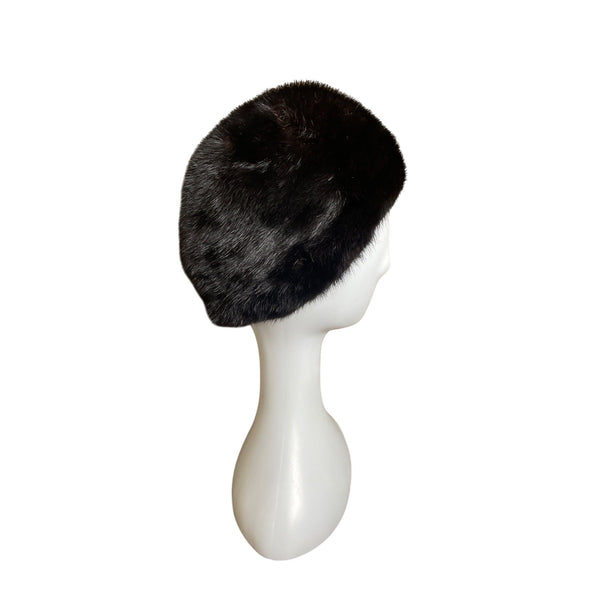 Vintage Claire Of Cameo New York Black Mink Fur Womens Pillbox Hat