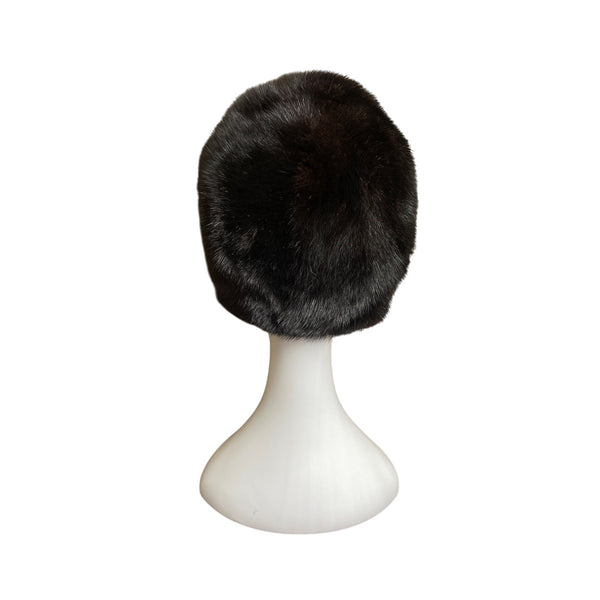 Vintage Claire Of Cameo New York Black Mink Fur Womens Pillbox Hat