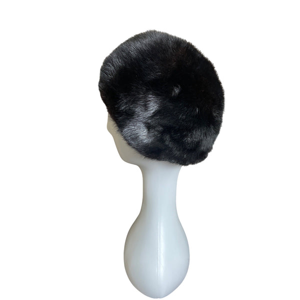 Vintage Claire Of Cameo New York Black Mink Fur Womens Pillbox Hat