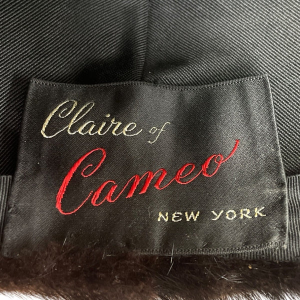 Vintage Claire Of Cameo New York Black Mink Fur Womens Pillbox Hat