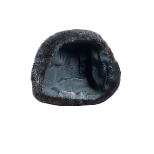 Vintage Claire Of Cameo New York Black Mink Fur Womens Pillbox Hat