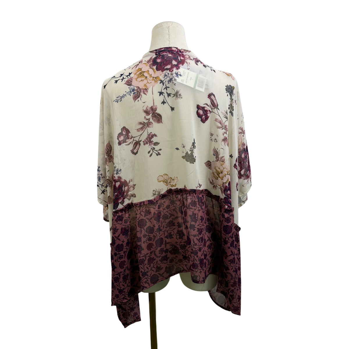 Jolt Womens Ivory & Purple Floral Kimono Cardigan With Lace Trim Polyester Sz L