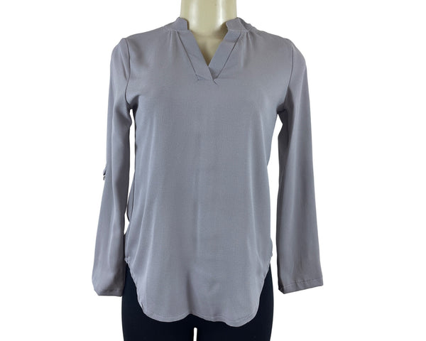 Wangmeicheng Womens Long Sleeve V-Neck Blouse Grey Sz S- New