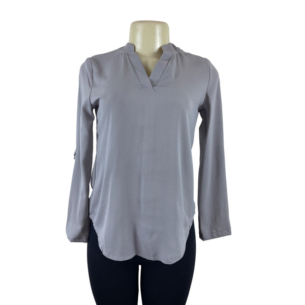 Wangmeicheng Womens Long Sleeve V-Neck Blouse Grey Sz S- New