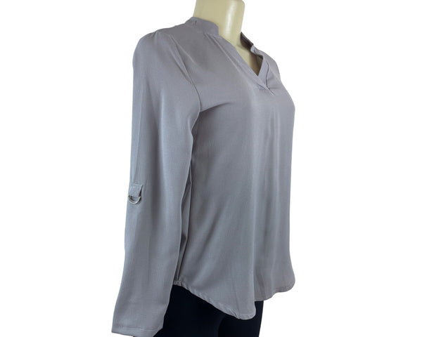 Wangmeicheng Womens Long Sleeve V-Neck Blouse Grey Sz S- New