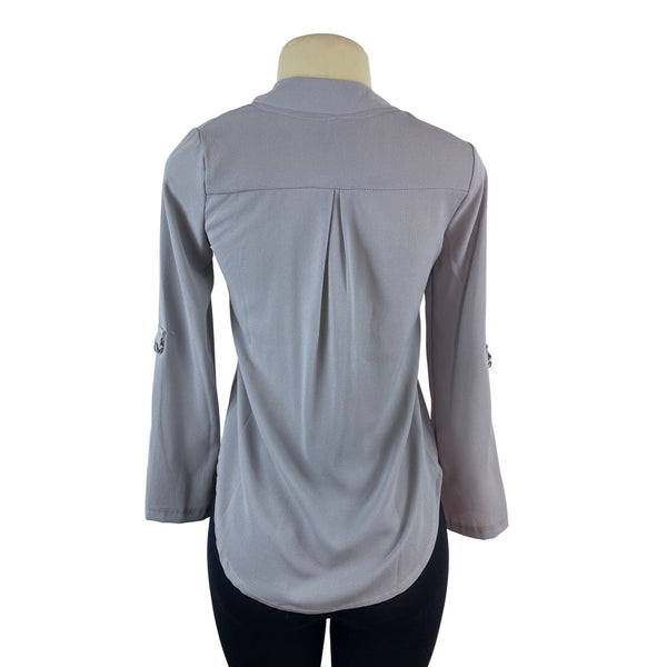 Wangmeicheng Womens Long Sleeve V-Neck Blouse Grey Sz S- New
