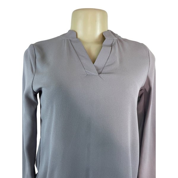 Wangmeicheng Womens Long Sleeve V-Neck Blouse Grey Sz S- New