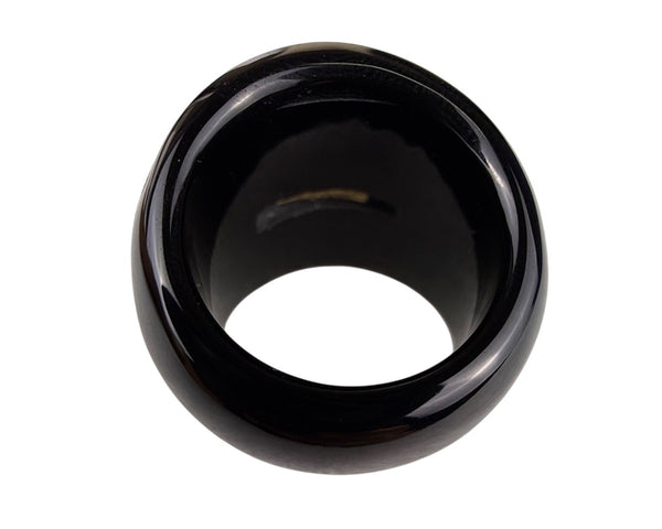 14K Milor Italy Black Enamel Resin Ring With Gold Accents Size 7 Vintage Italian