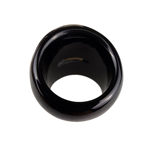 14K Milor Italy Black Enamel Resin Ring With Gold Accents Size 7 Vintage Italian