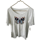 Talbots Womens White Embroidered Butterfly T-Shirt Size S NWT