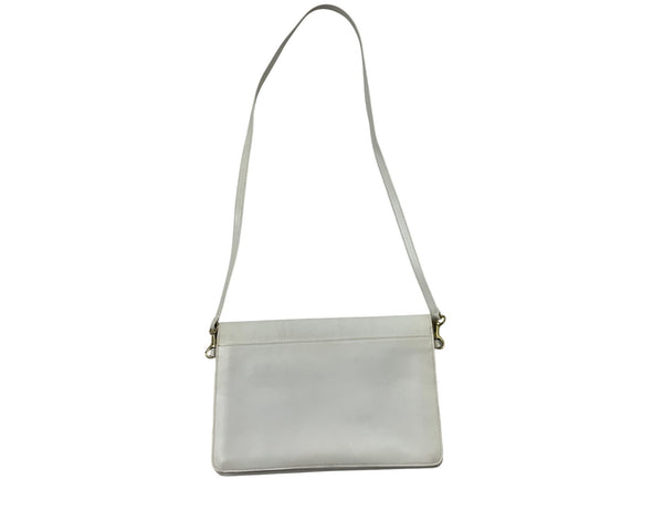 Vintage White Leather Shoulder Bag With Gold Hardware