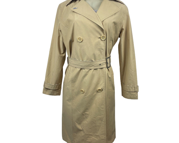 Jaket Womens Beige Double-Breasted Trench Coat With Belt Size Medium
