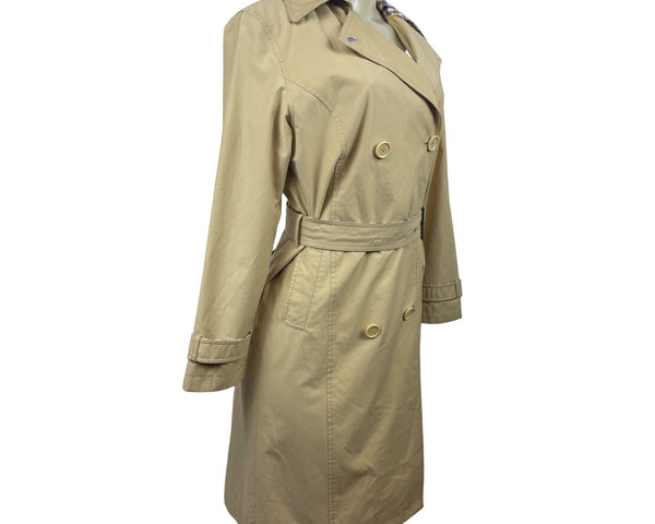 Jaket Womens Beige Double-Breasted Trench Coat With Belt Size Medium