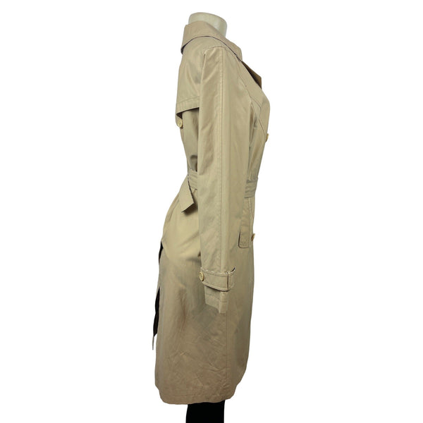 Jaket Womens Beige Double-Breasted Trench Coat With Belt Size Medium
