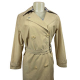 Jaket Womens Beige Double-Breasted Trench Coat With Belt Size Medium