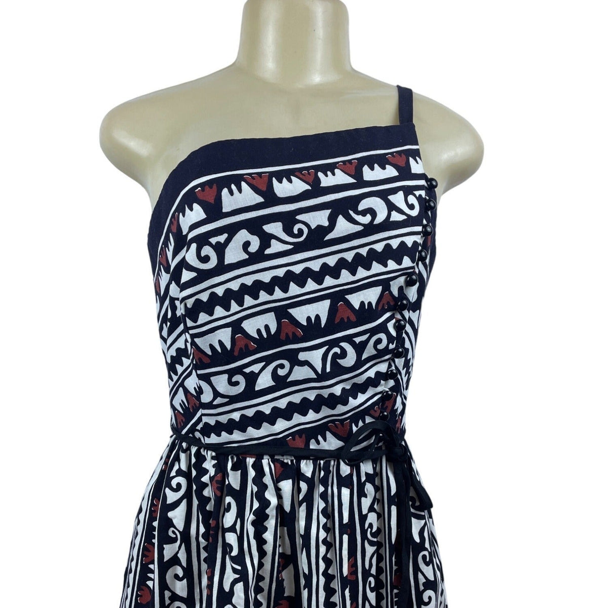 Lanz Women’s White and Black One Shoulder Dress With Side Pockets