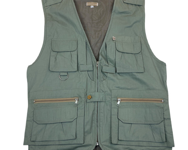 Mens Olive Green Outdoor Utility Vest With Pockets & Zipper Closure Size L