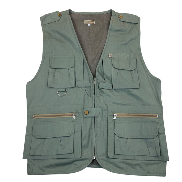 Mens Olive Green Outdoor Utility Vest With Pockets & Zipper Closure Size L