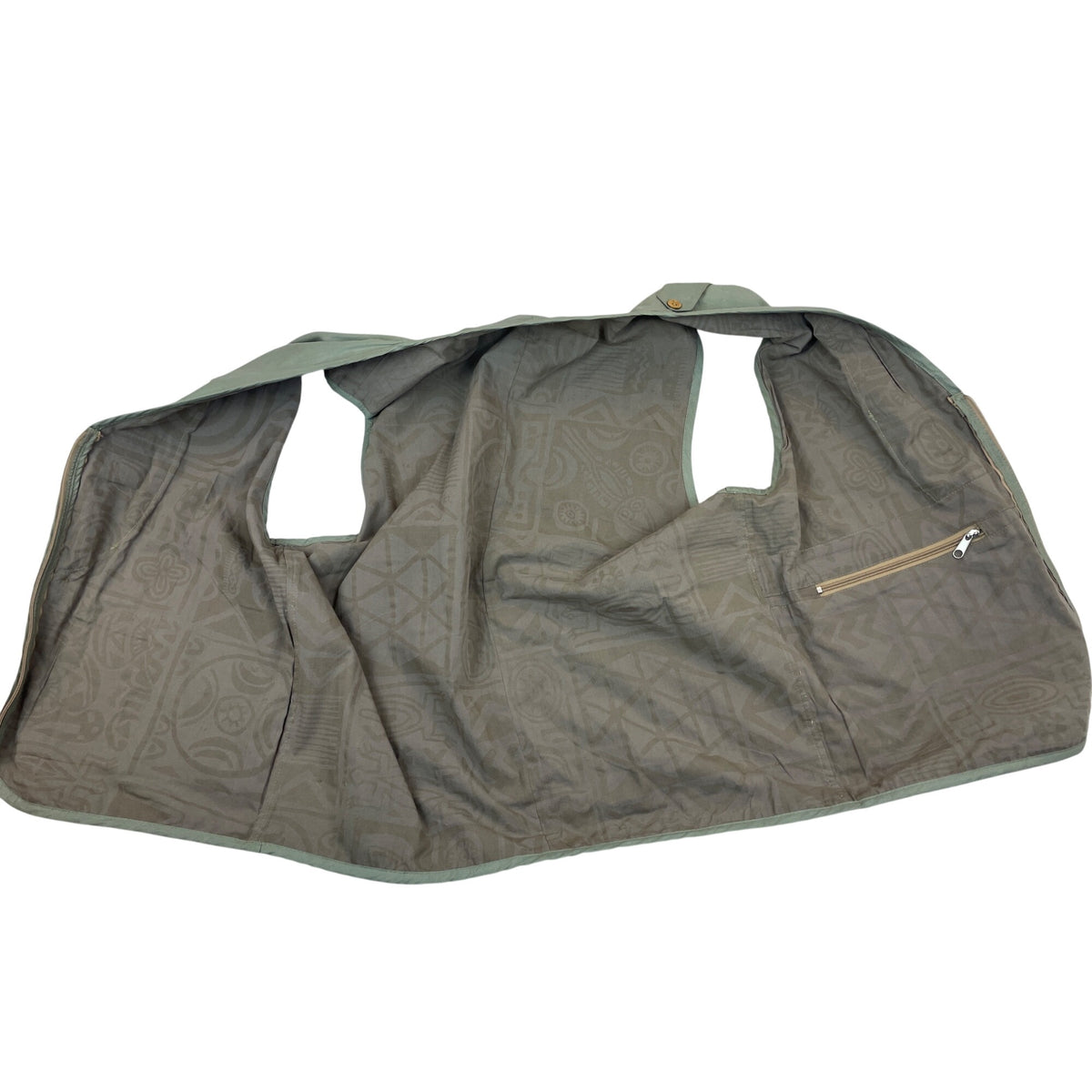 Mens Olive Green Outdoor Utility Vest With Pockets & Zipper Closure Size L