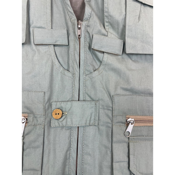 Mens Olive Green Outdoor Utility Vest With Pockets & Zipper Closure Size L