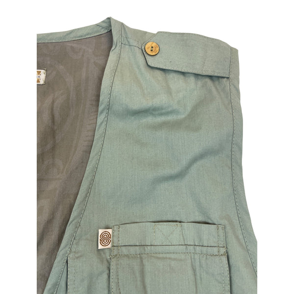 Mens Olive Green Outdoor Utility Vest With Pockets & Zipper Closure Size L