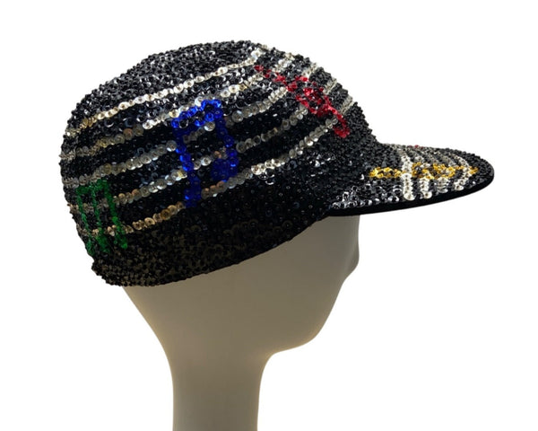 Vintage Handmade Sequin Music Note Cap Black and Multicolor One Size