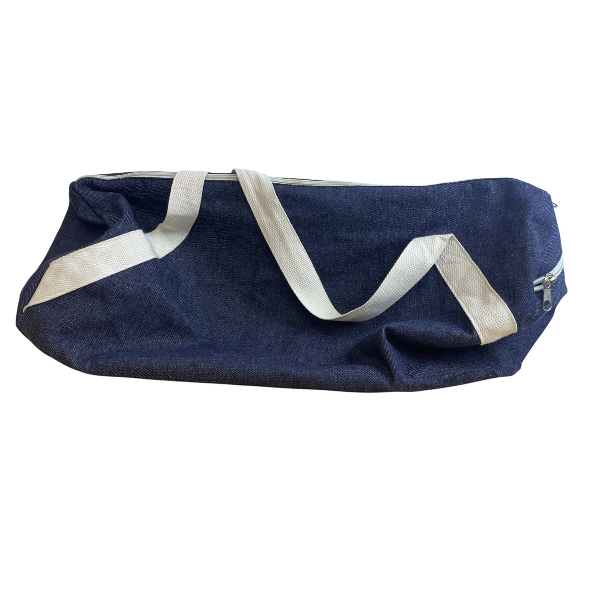 Canvas Womens Navy/White Zip Closure Knit Strap Duffel Bag "Will Workout For Cupcakes"
