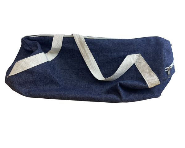 Canvas Womens Navy/White Zip Closure Knit Strap Duffel Bag "Will Workout For Cupcakes"