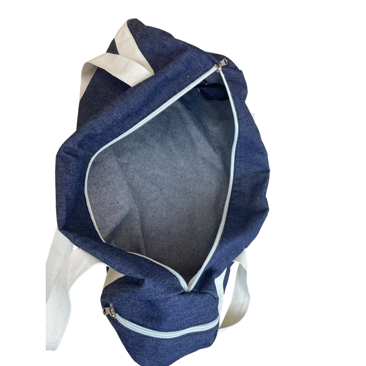 Canvas Womens Navy/White Zip Closure Knit Strap Duffel Bag "Will Workout For Cupcakes"