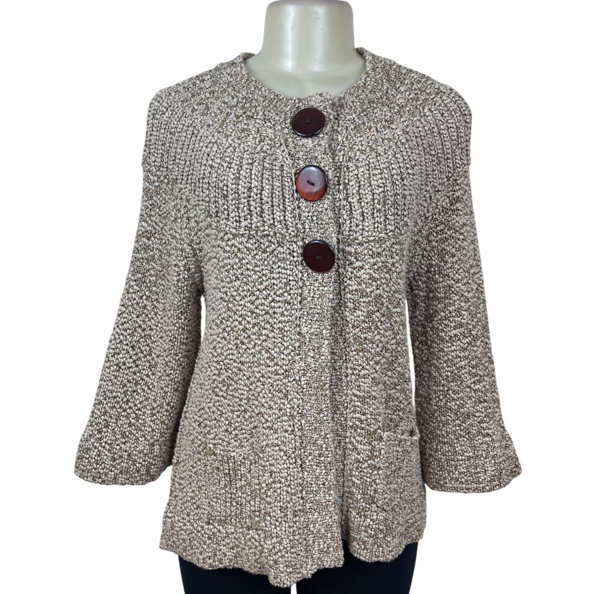 One Girl Who Women's Beige Button Cardigan Sweater Cozy Knit Size M