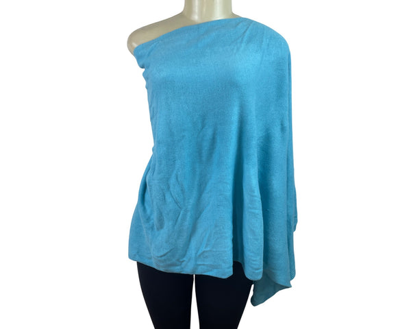 One-Shoulder Blue Acrylic Poncho Top Womens Flowing Lightweight Knit - New