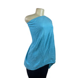 One-Shoulder Blue Acrylic Poncho Top Womens Flowing Lightweight Knit - New