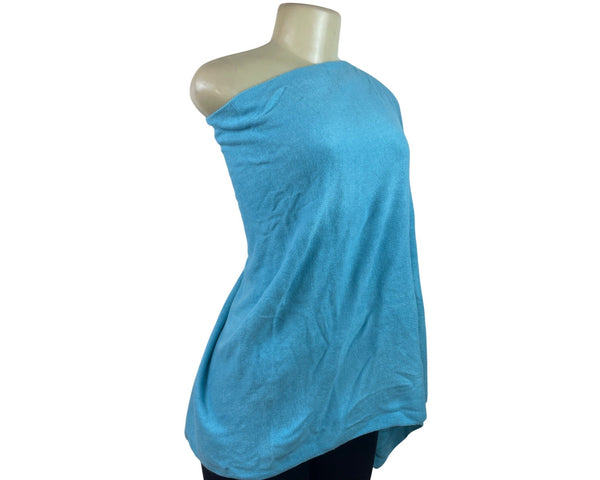 One-Shoulder Blue Acrylic Poncho Top Womens Flowing Lightweight Knit - New