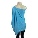 One-Shoulder Blue Acrylic Poncho Top Womens Flowing Lightweight Knit - New