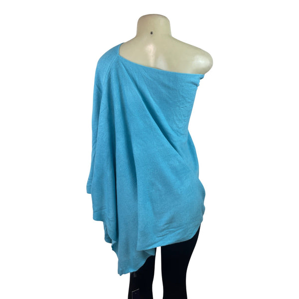 One-Shoulder Blue Acrylic Poncho Top Womens Flowing Lightweight Knit - New