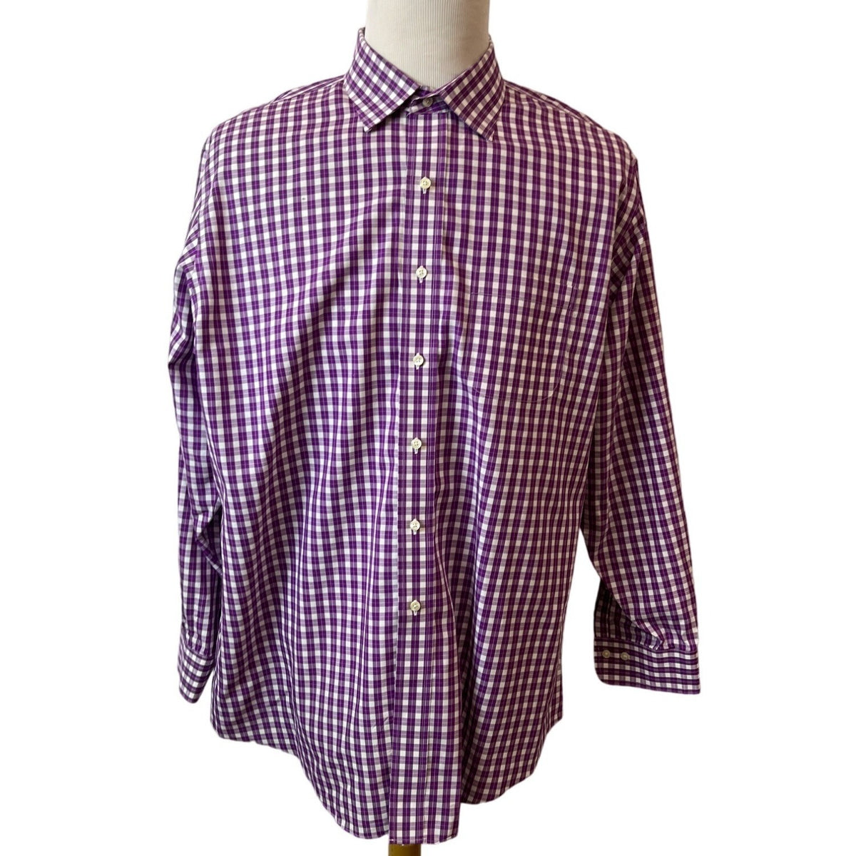 Brooks Brothers Men's Purple Plaid Button Up Shirt Sz 18 (EUR 46)
