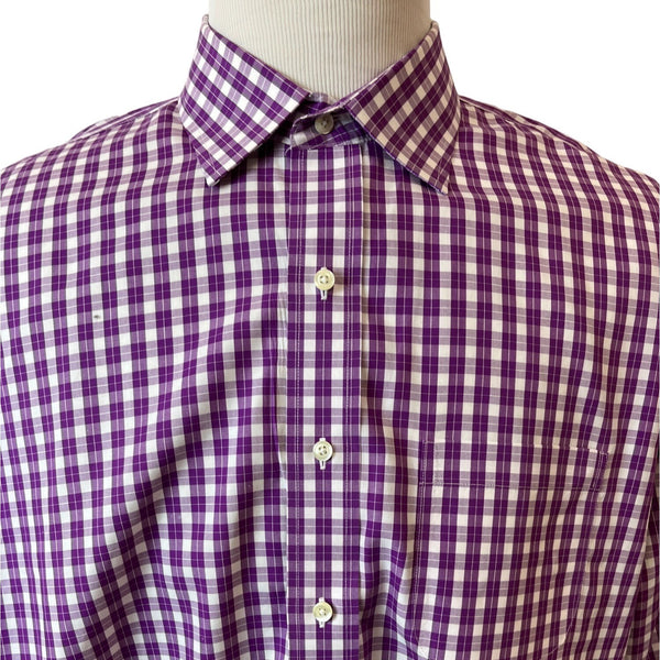 Brooks Brothers Men's Purple Plaid Button Up Shirt Sz 18 (EUR 46)