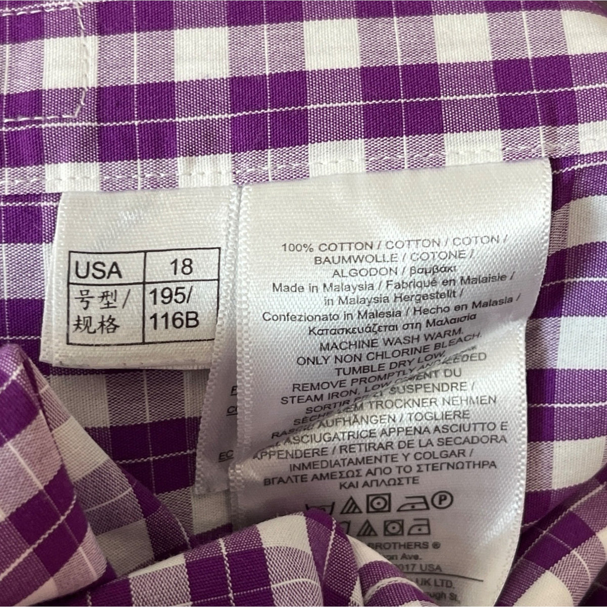 Brooks Brothers Men's Purple Plaid Button Up Shirt Sz 18 (EUR 46)