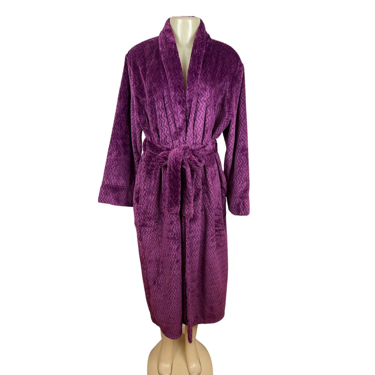 Chapter Club Womens Magenta Chevron Plush Bathrobe Size M/L - New