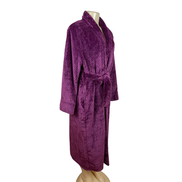 Chapter Club Womens Magenta Chevron Plush Bathrobe Size M/L - New