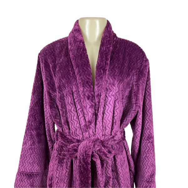 Chapter Club Womens Magenta Chevron Plush Bathrobe Size M/L - New