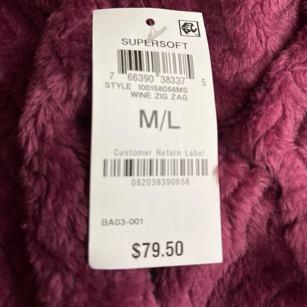 Chapter Club Womens Magenta Chevron Plush Bathrobe Size M/L - New