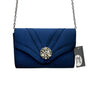 Jessica McClintock Women’s Navy Satin Rhinestone Brooch & Chain Strap Clutch