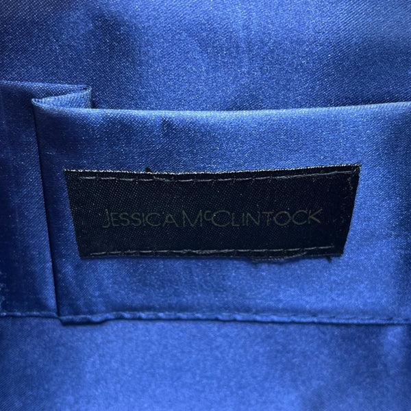 Jessica McClintock Women’s Navy Satin Rhinestone Brooch & Chain Strap Clutch